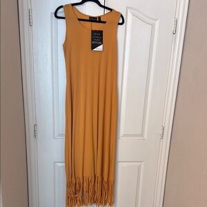 Attitudes by Renee | Gold Sheath Maxi Dress Sleeveless Scoop Neck